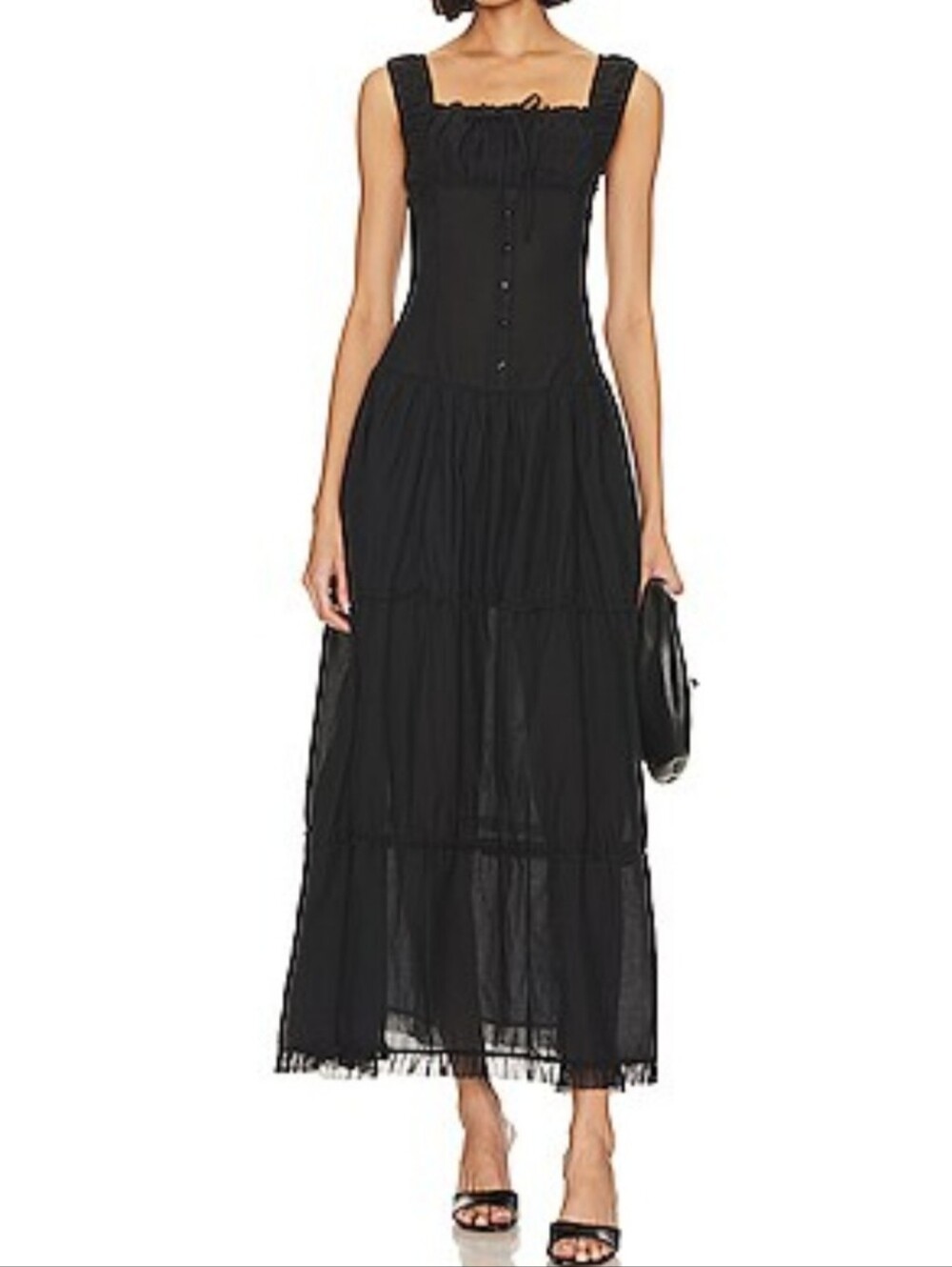 Frankie's Bikinis Black Sleeveless Tiered Maxi Dress